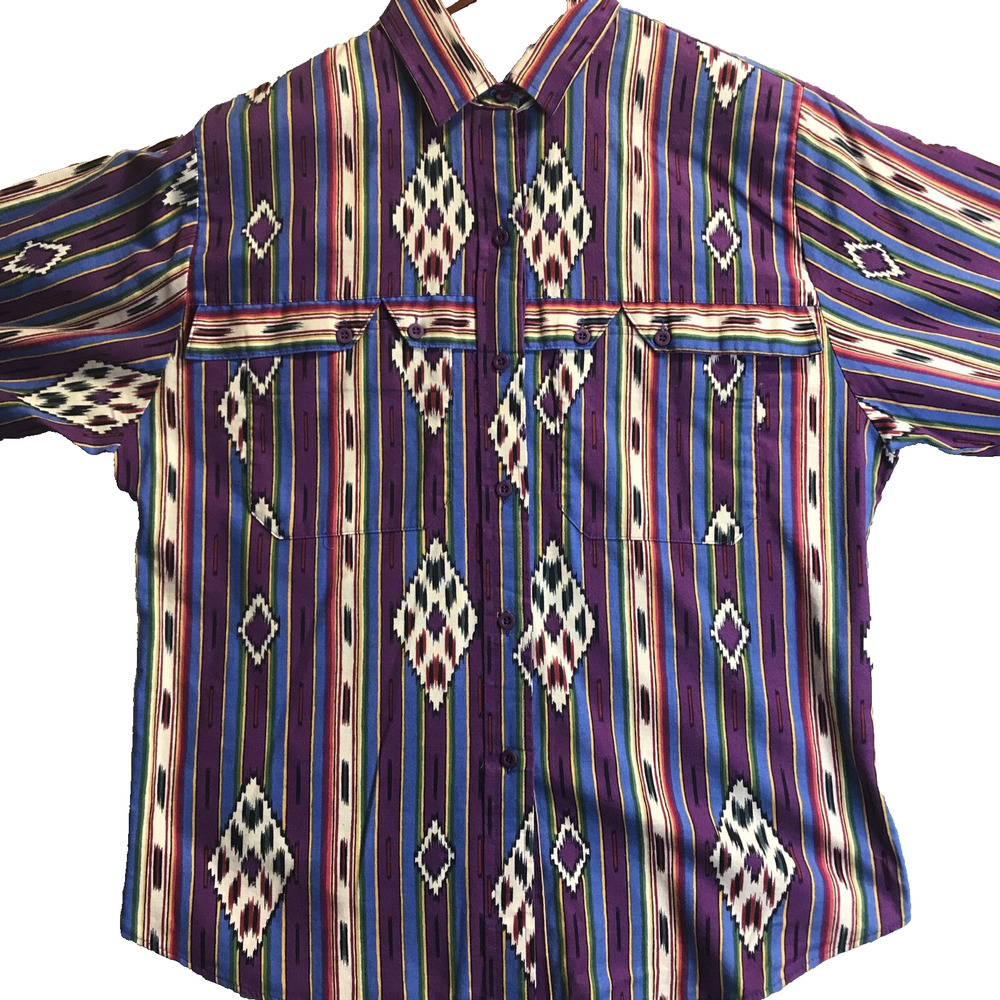 Womens Roper Western Shirt Medium 11-12 Colorful Aztec Button Southwestern VTG